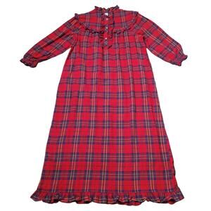80's Vintage Red Tartan Plaid Nightgown Long ruffled size 16 18 XL